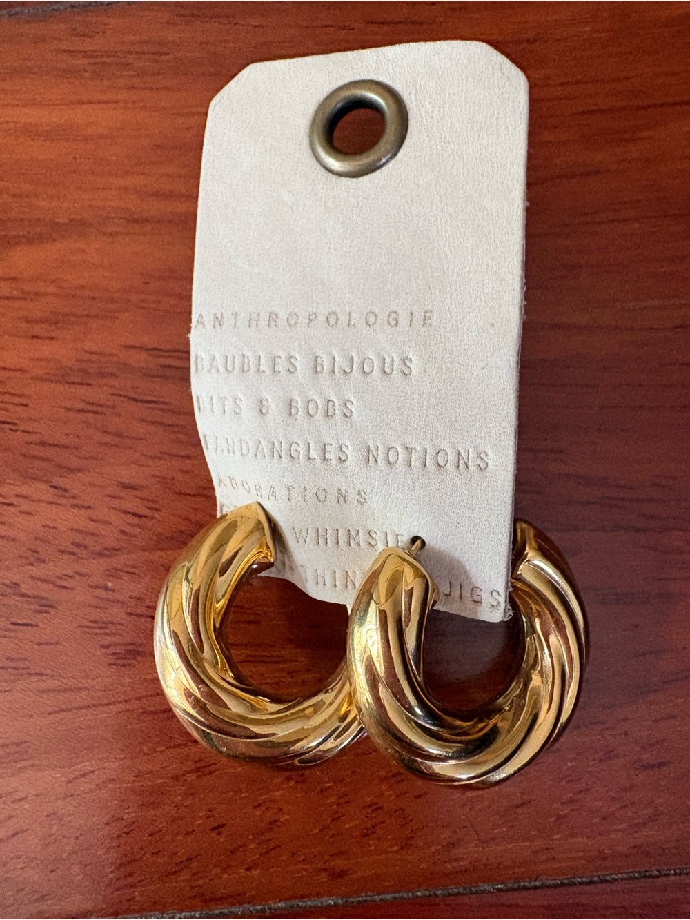 Anthropologie Polished Gold Twisted Hoop Earrings